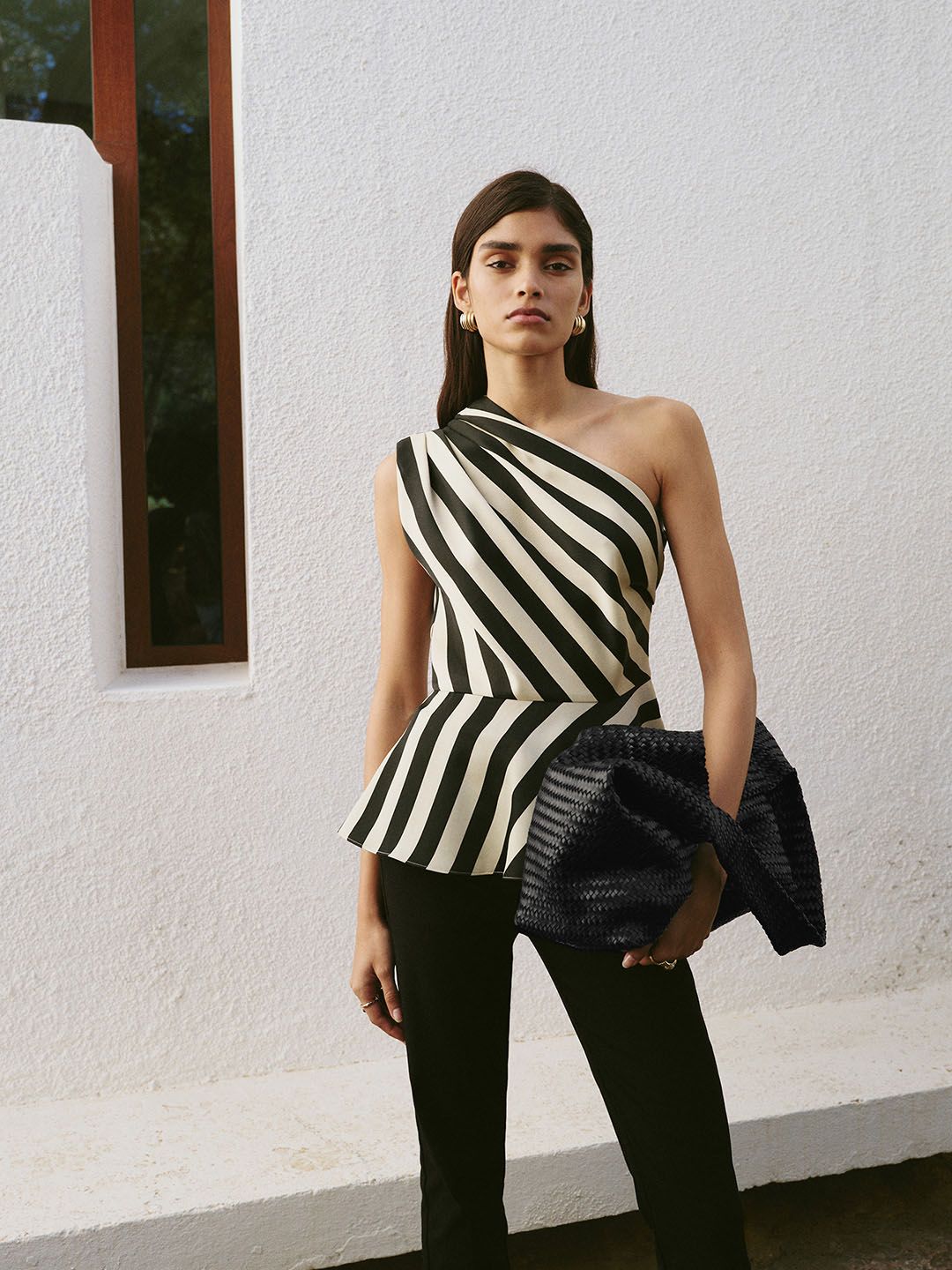 MANGO Striped One Shoulder Peplum Top-picture-22