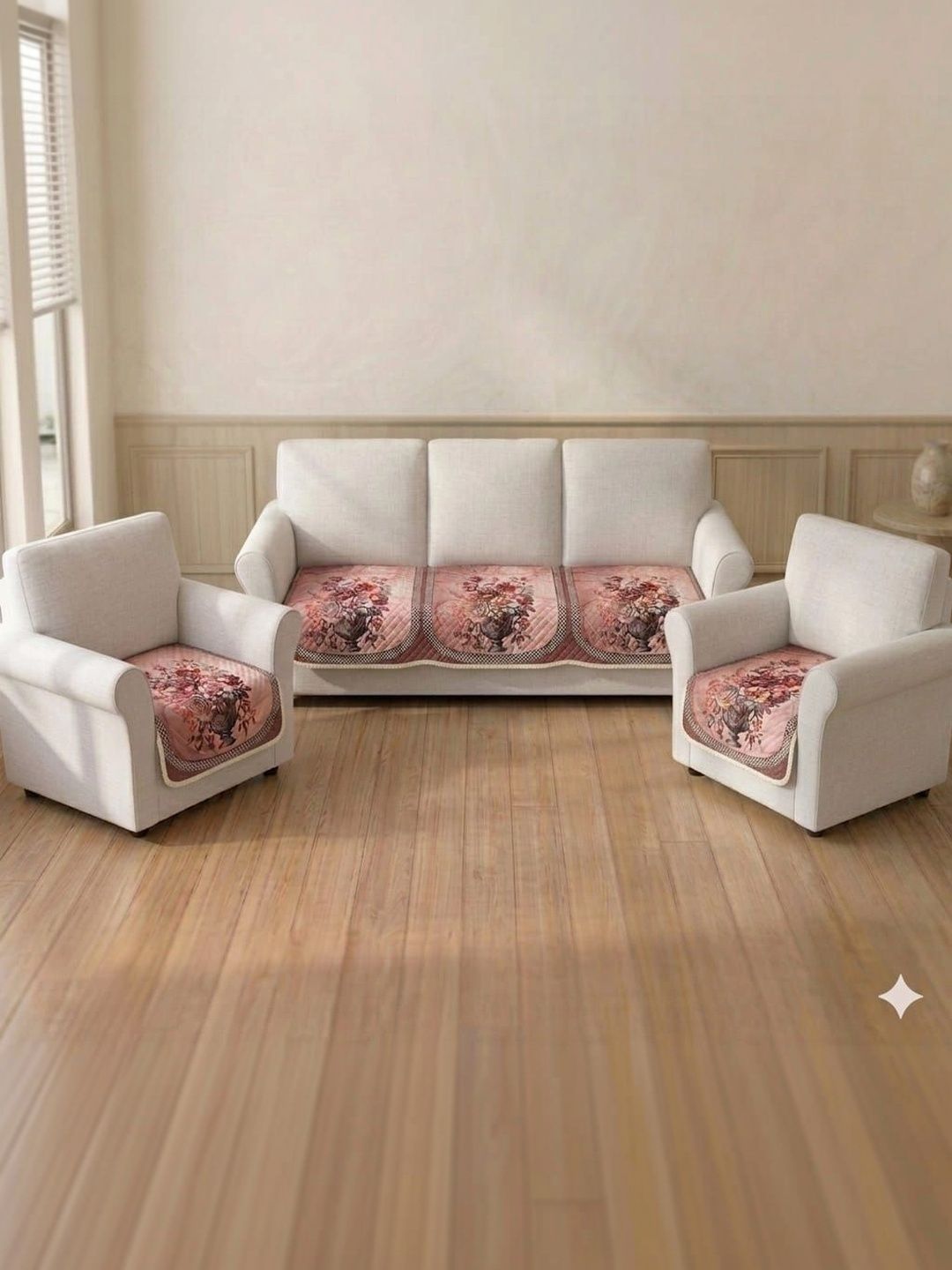 KANUM Pink Printed Viscose Rayon Blend 5 Piece Sofa Cover Without Arms-picture-53