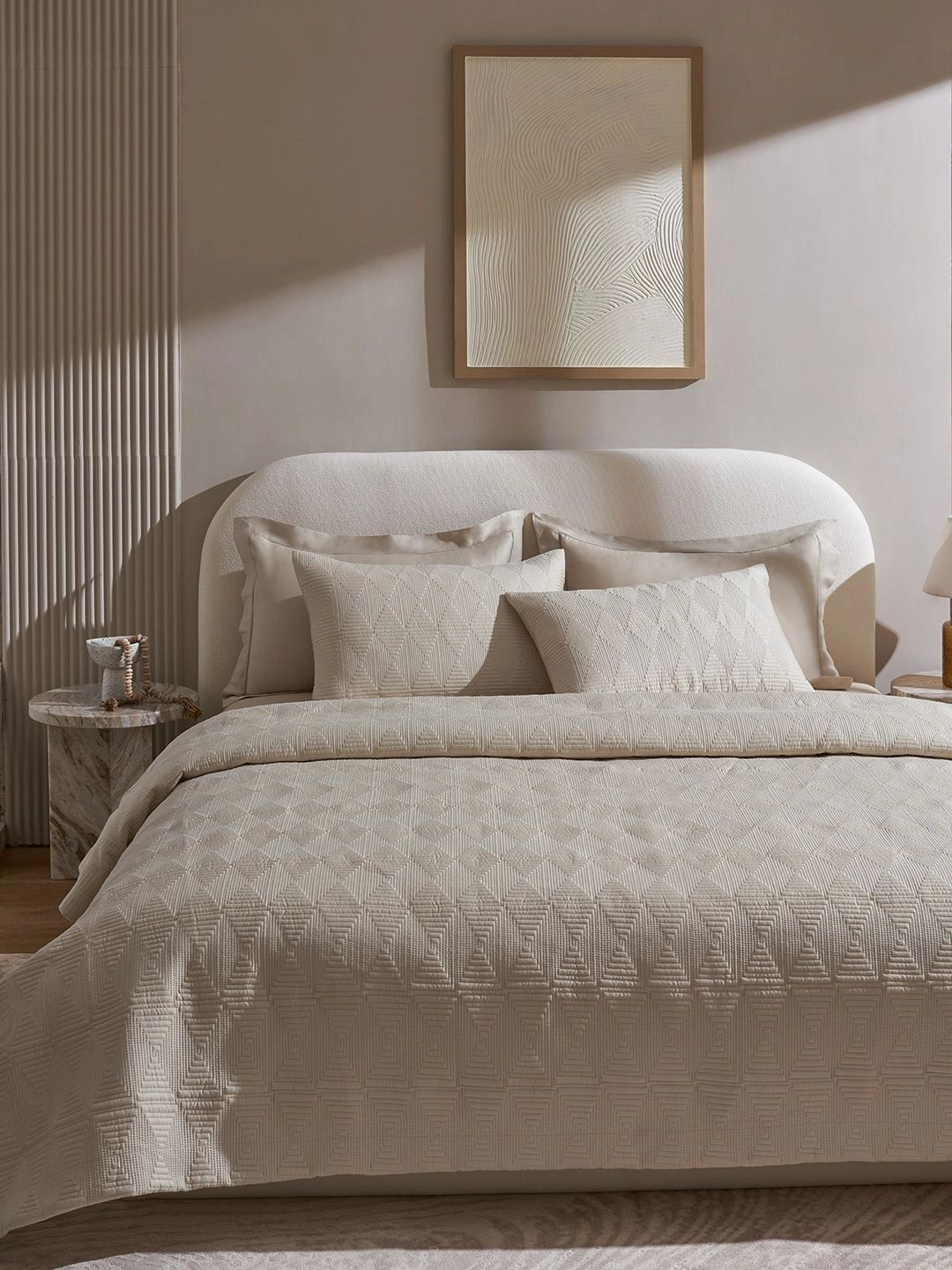 SANSAAR A DDECOR BRAND LIVE CONSCIOUSLY Beige Geometric Cotton 3 Piece Double Extra Large Superfine Bedding Bedding Set-picture-22