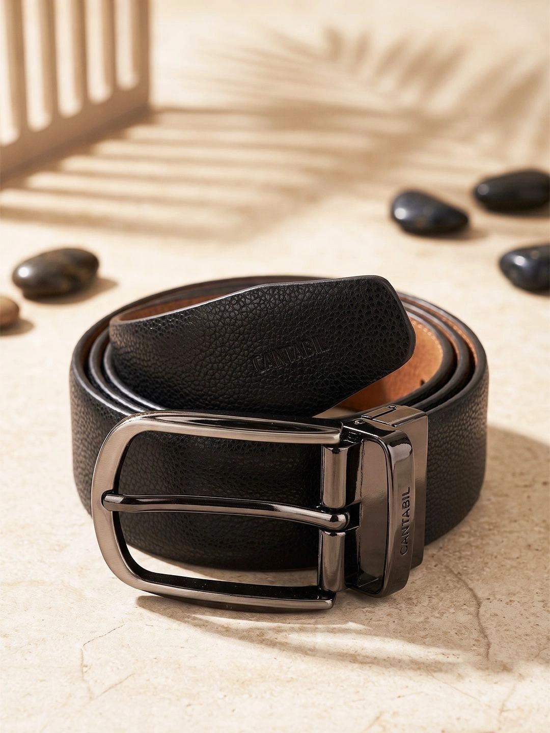 Cantabil Men Textured Leather Reversible Formal Belt-picture-23