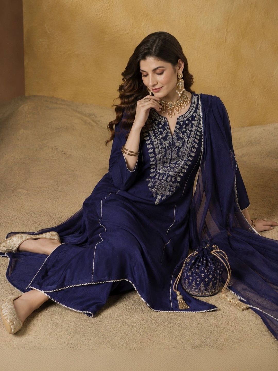 Anouk Women Ethnic Motifs Embroidered Regular Thread Work Kurta with Palazzos & With Dupatta-image-10