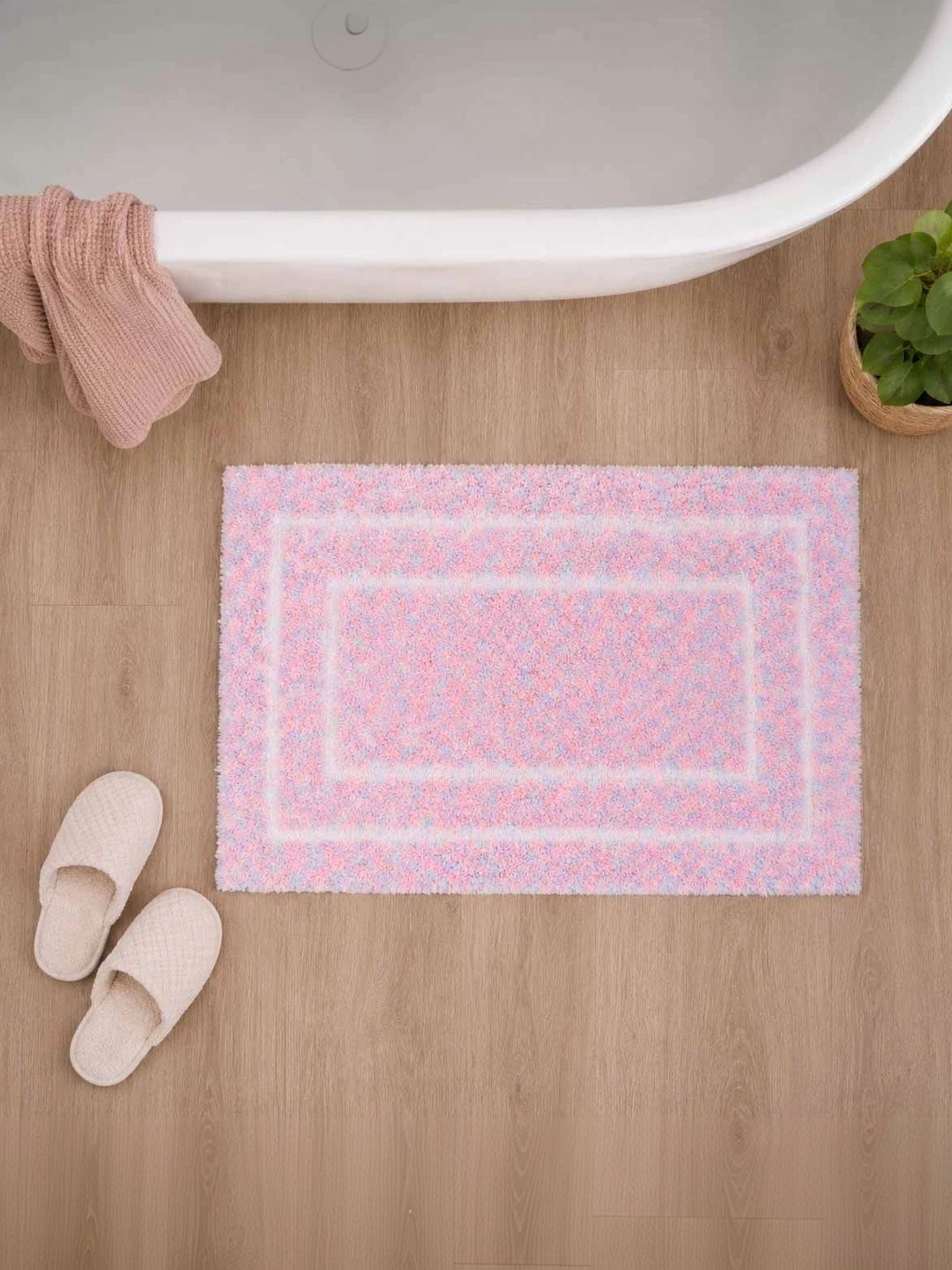 THE S LIVING Pink Anti Skid Durable 1800 GSM Bath Rugs-image-3