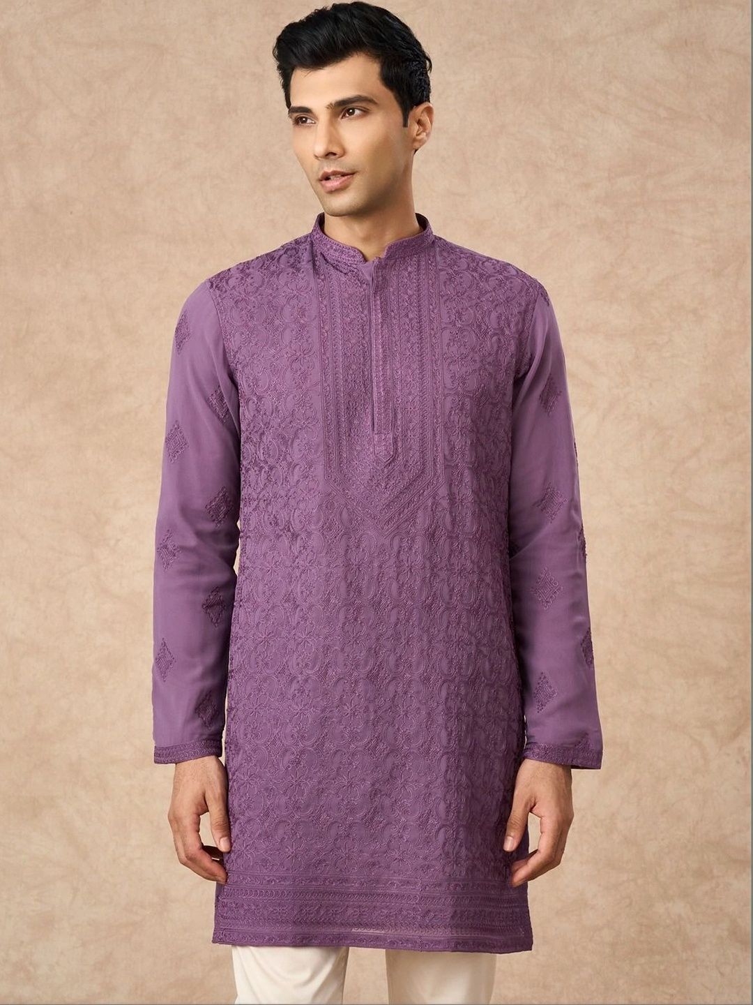 Manyavar Men Ethnic Motifs Embroidered Regular Thread Work Kurta with Trousers-picture-26