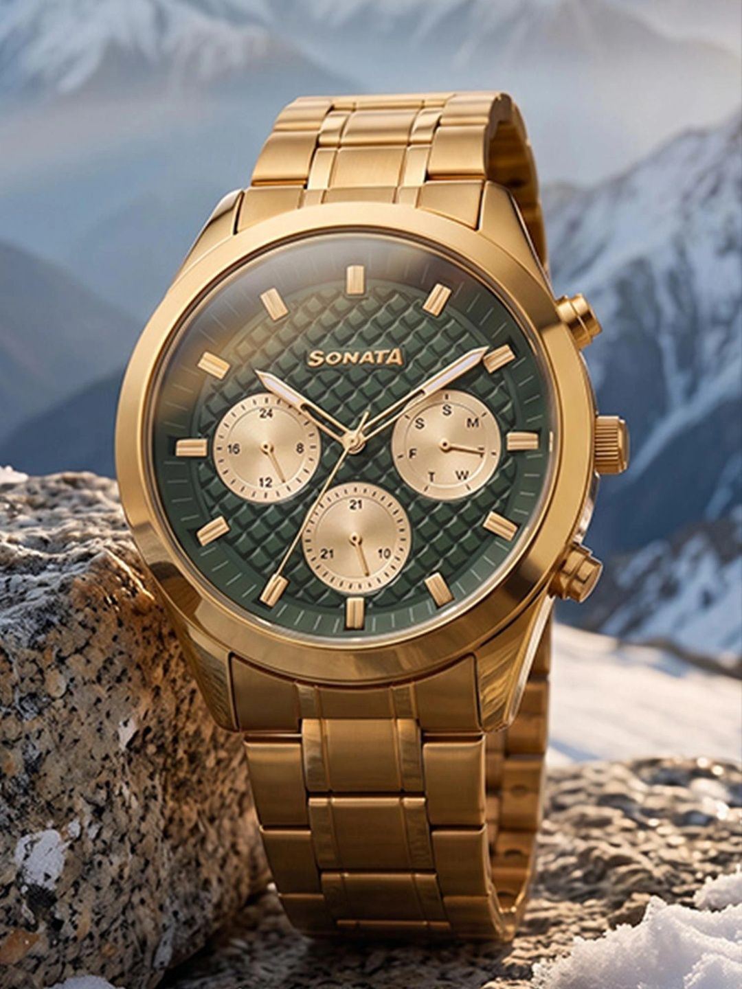 Sonata Men Dial & Bracelet Style Straps Analogue Multi Function Watch 7158YM01-picture-46