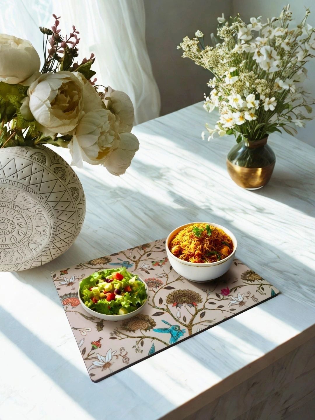 THE HOME CO. 2-Pcs Beige & Green Printed Rectangle Table Placemats-picture-57