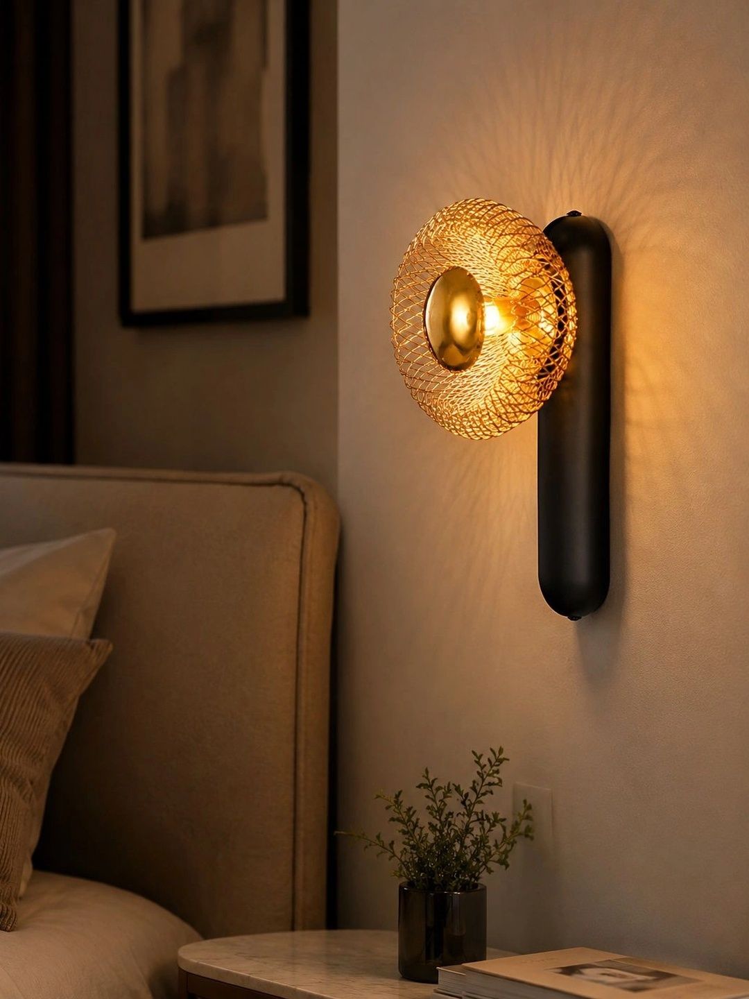 Stello Gold-Toned Textured Metal Contemporary Abstract Shaped Shaped Wall Lamp-image-41