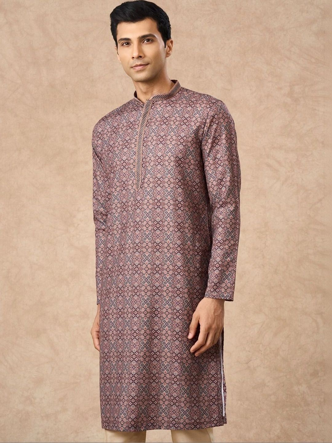 Manyavar Men Printed Regular Thread Work Kurta with Trousers-picture-17