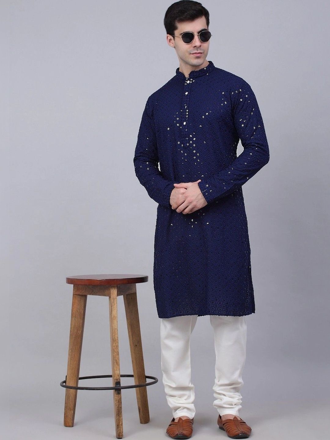 Moda Rapido Men Ethnic Motifs Embroidered Regular Sequinned Kurta with Pyjamas-picture-56