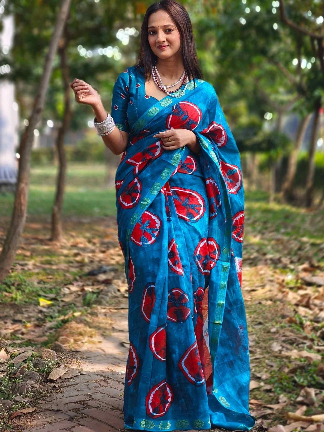 KALINI Tie and Dye Pure Cotton Fusion Saree-image-25