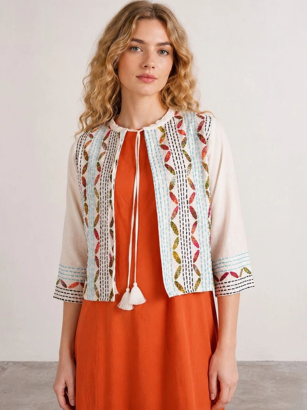 Muhuratam Women Open Front Jacket with Embroidered-image-44