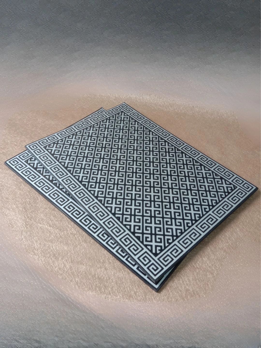 THE HOME CO. 2-Pcs Grey & Black Printed Rectangle Table Placemats-picture-36