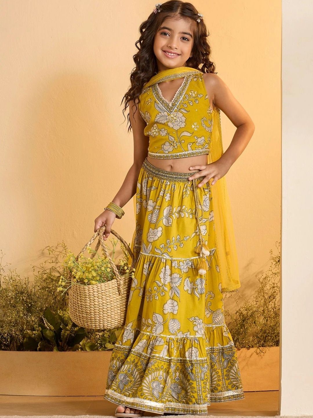 Biba Girls Printed Block Print Ready to Wear Lehenga & Blouse With Dupatta-picture-41