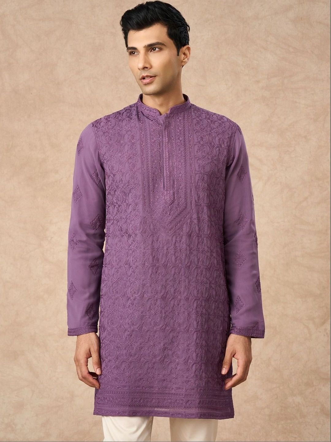 Manyavar Men Ethnic Motifs Embroidered Regular Thread Work Kurta with Trousers-picture-20