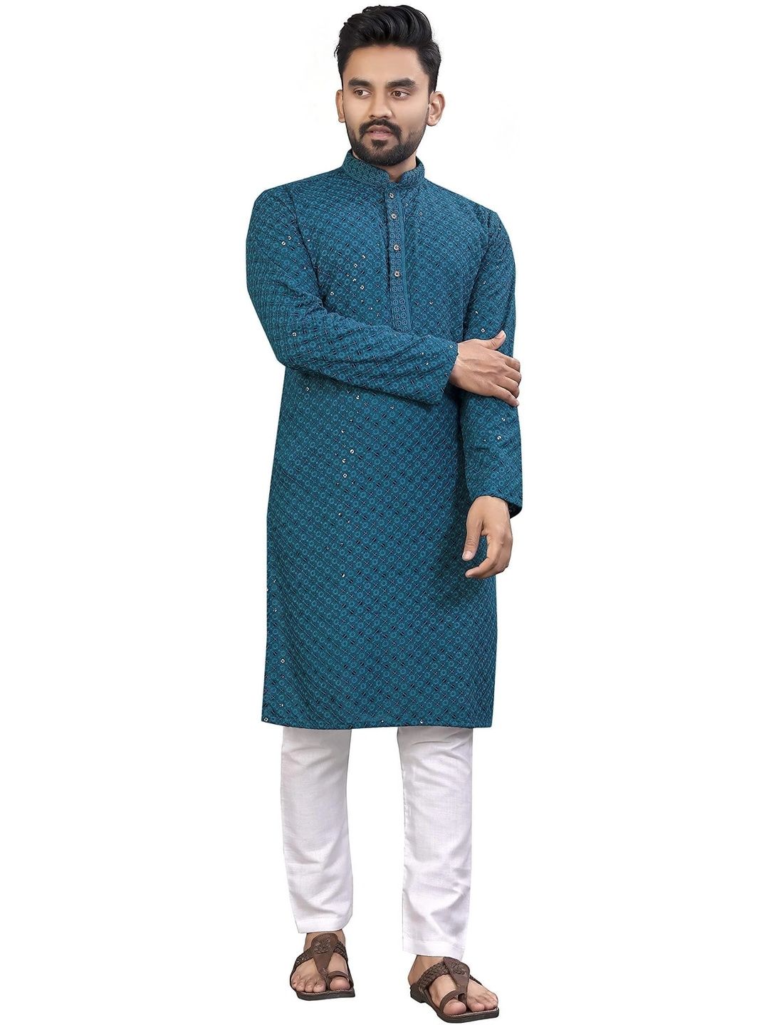 Moda Rapido Men Sequinned Handloom Kurta-picture-40