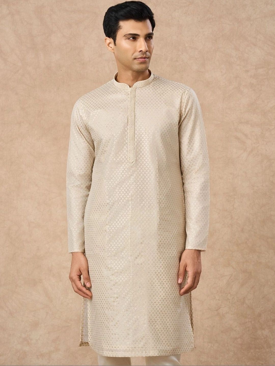 Manyavar Men Ethnic Motifs Regular Chanderi Cotton Kurta with Trousers-picture-21