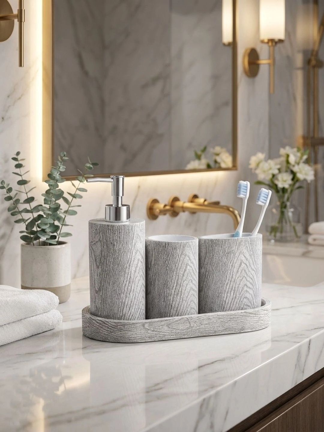 Pano Grey 4 piece Textured Polyresin Bath Accessories Set-picture-13