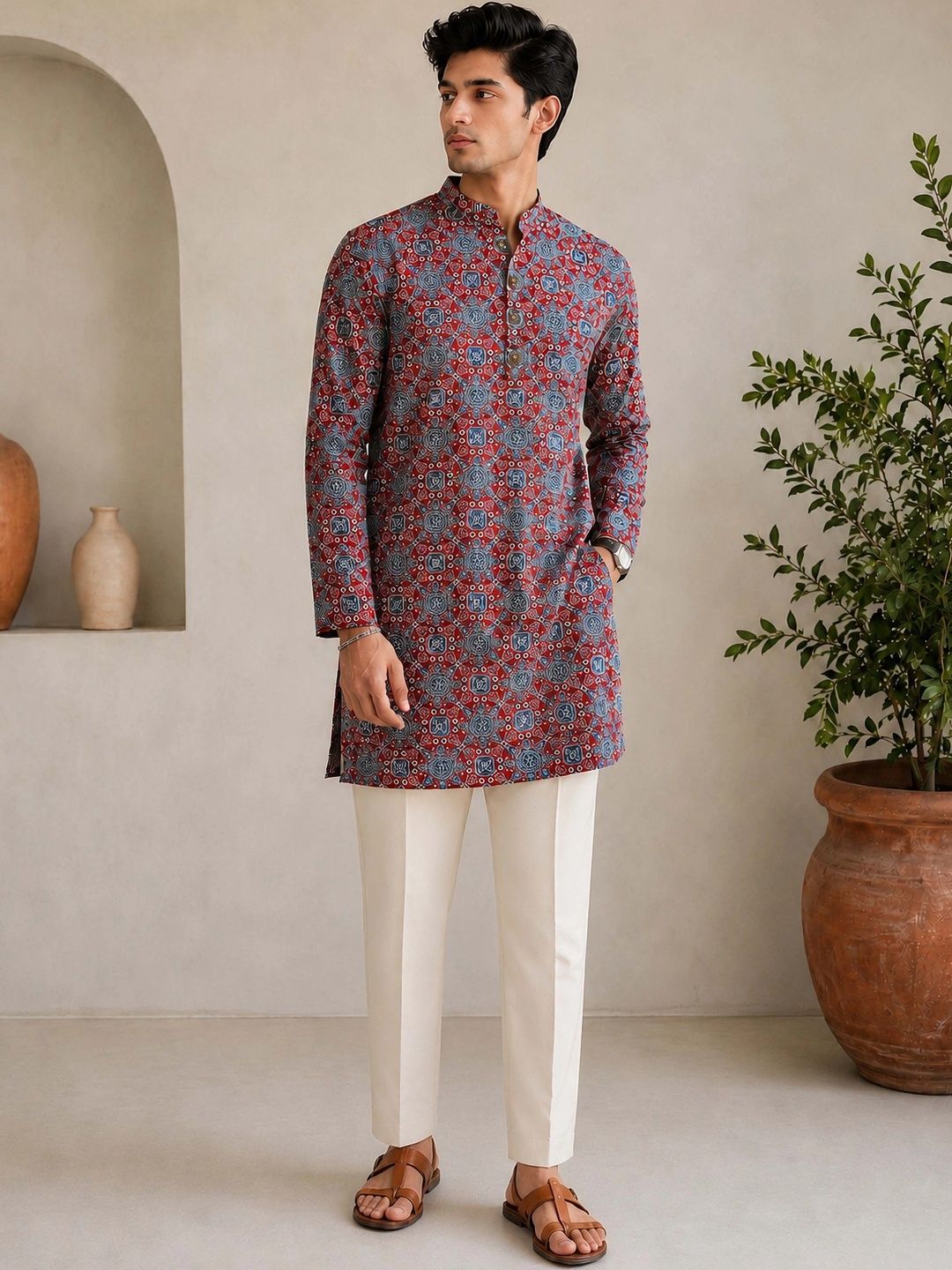VASTRAMAY Men Ethnic Motifs Printed Regular Kurta with Trousers-picture-33