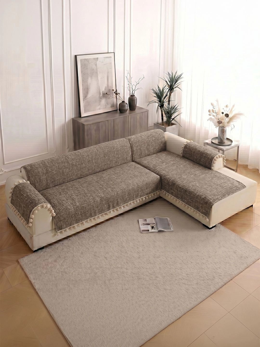 Story@home Brown 4 Piece Sofa Cover With Arms-picture-18