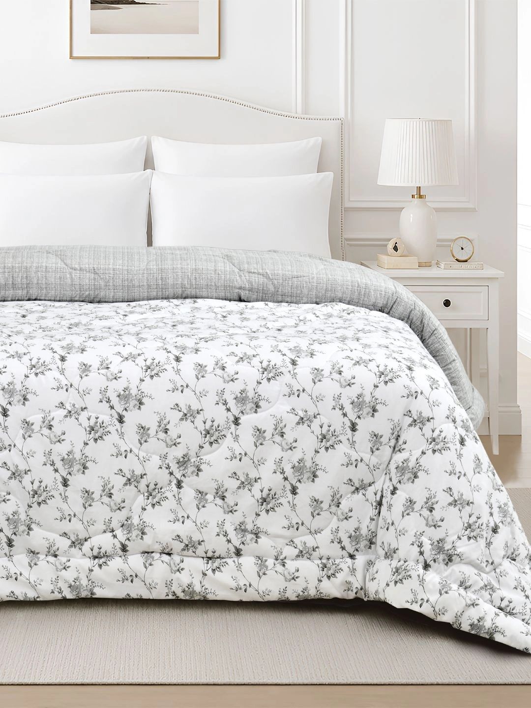 INDRA'S Grey Floral Microfiber AC Room 150 GSM Quilt-image-15