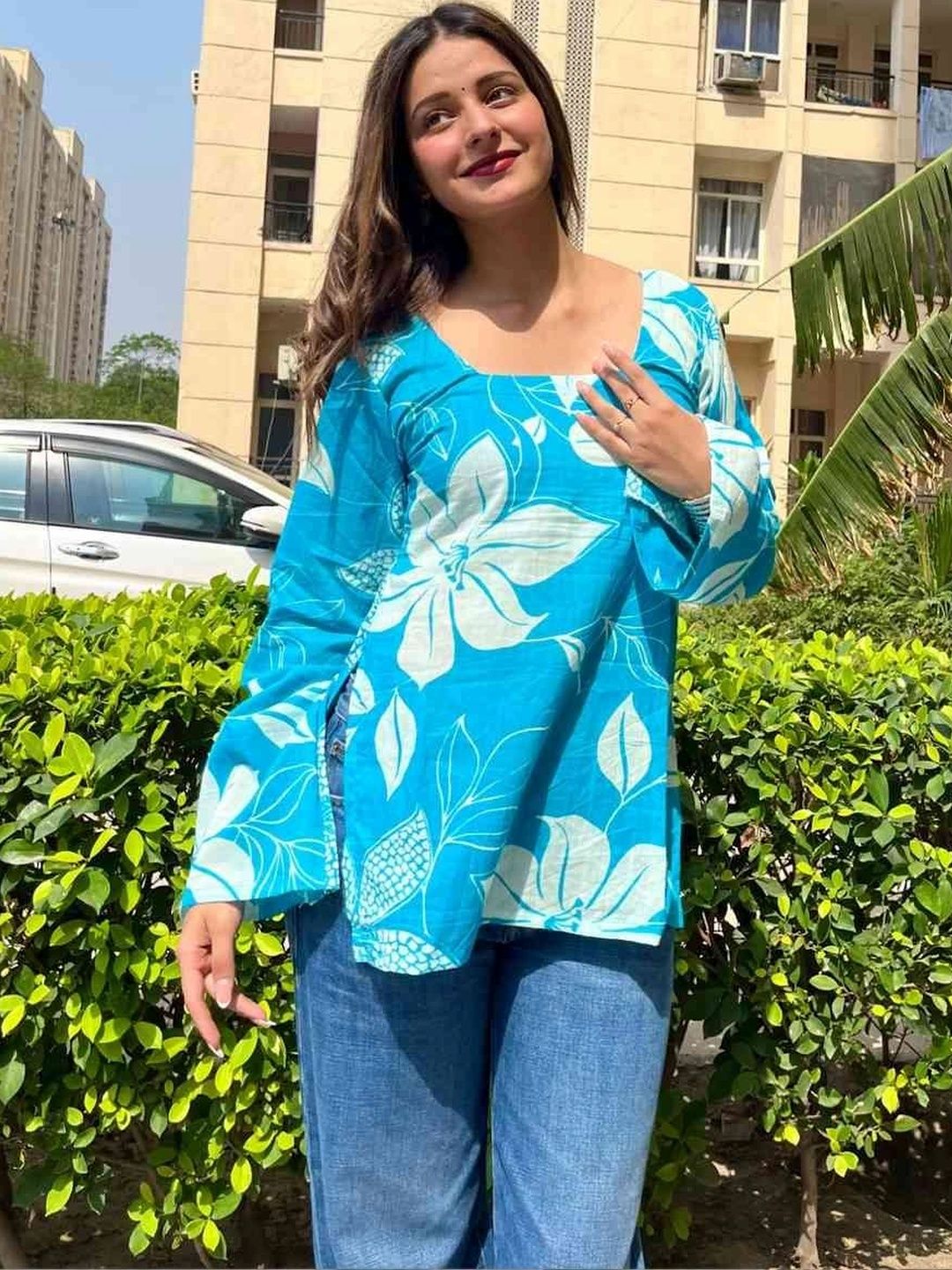 KALINI Floral Printed Boat Neck Pure Cotton Kurti-picture-44