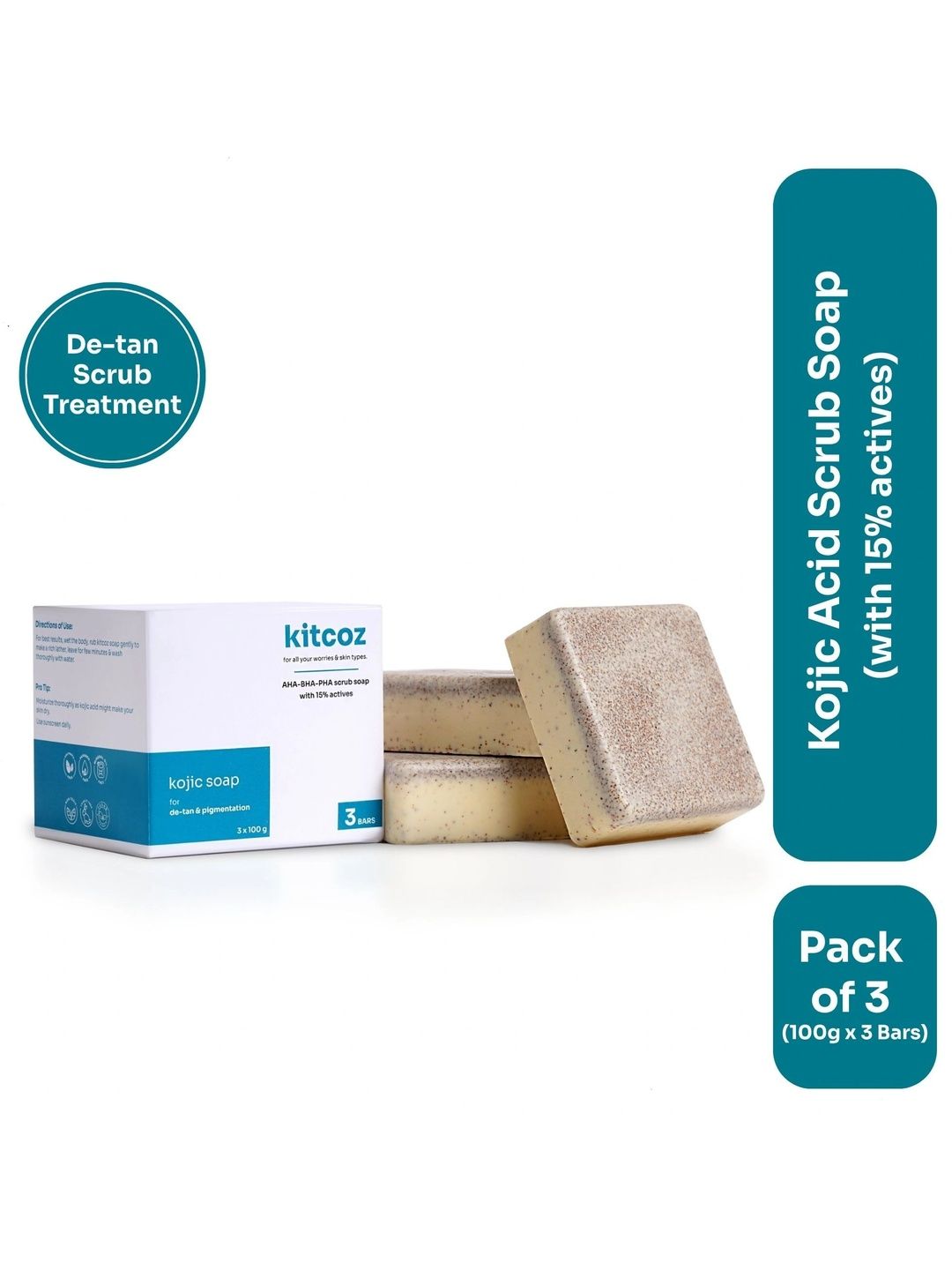 Kitcoz Set Of 3 Kojic Acid Scrub Treatment Soap for Pigmentation & De-Tan - 100g Each-picture-10