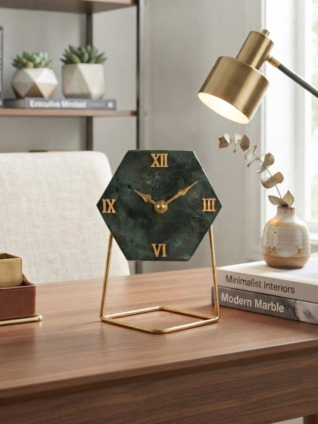 HOMEARTE White Textured Geometric Contemporary Table Clock-image-33