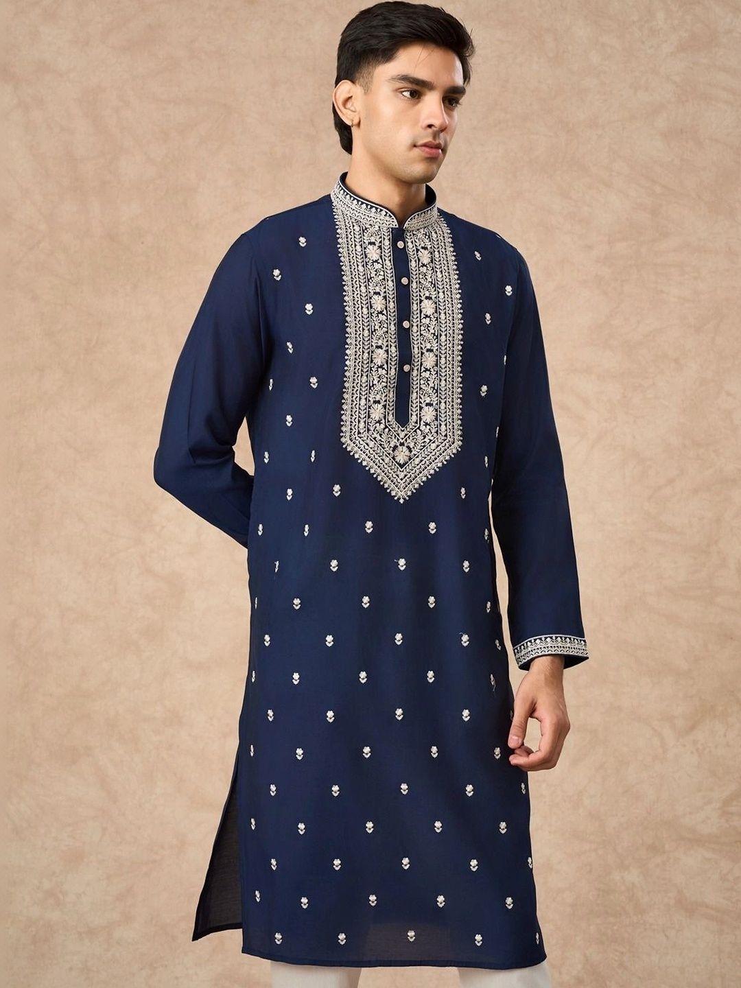 Manyavar Men Ethnic Motifs Embroidered Regular Thread Work Kurta with Pyjamas-picture-40