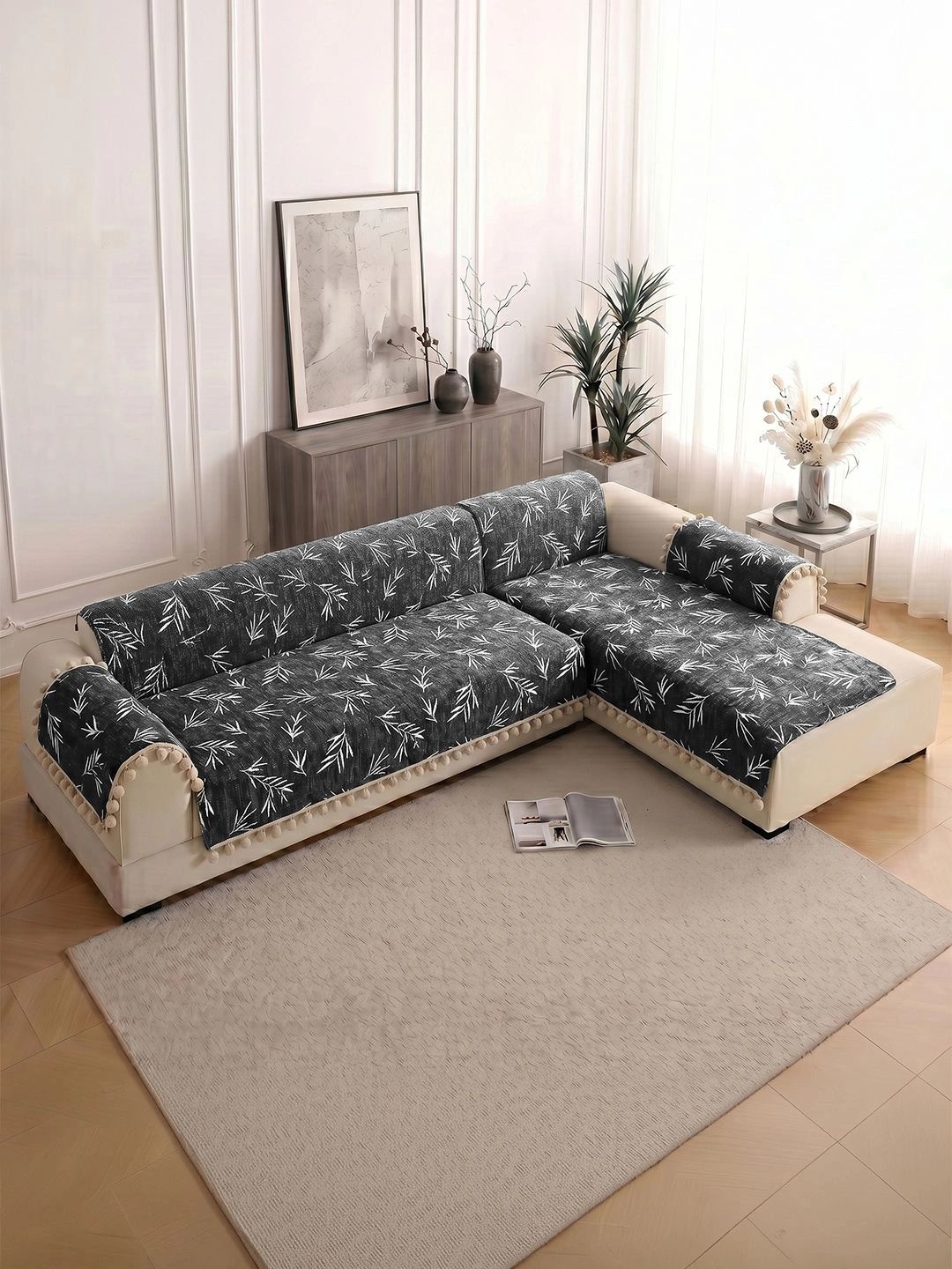 Story@home Grey Printed 4 Piece Sofa Cover With Arms-picture-36