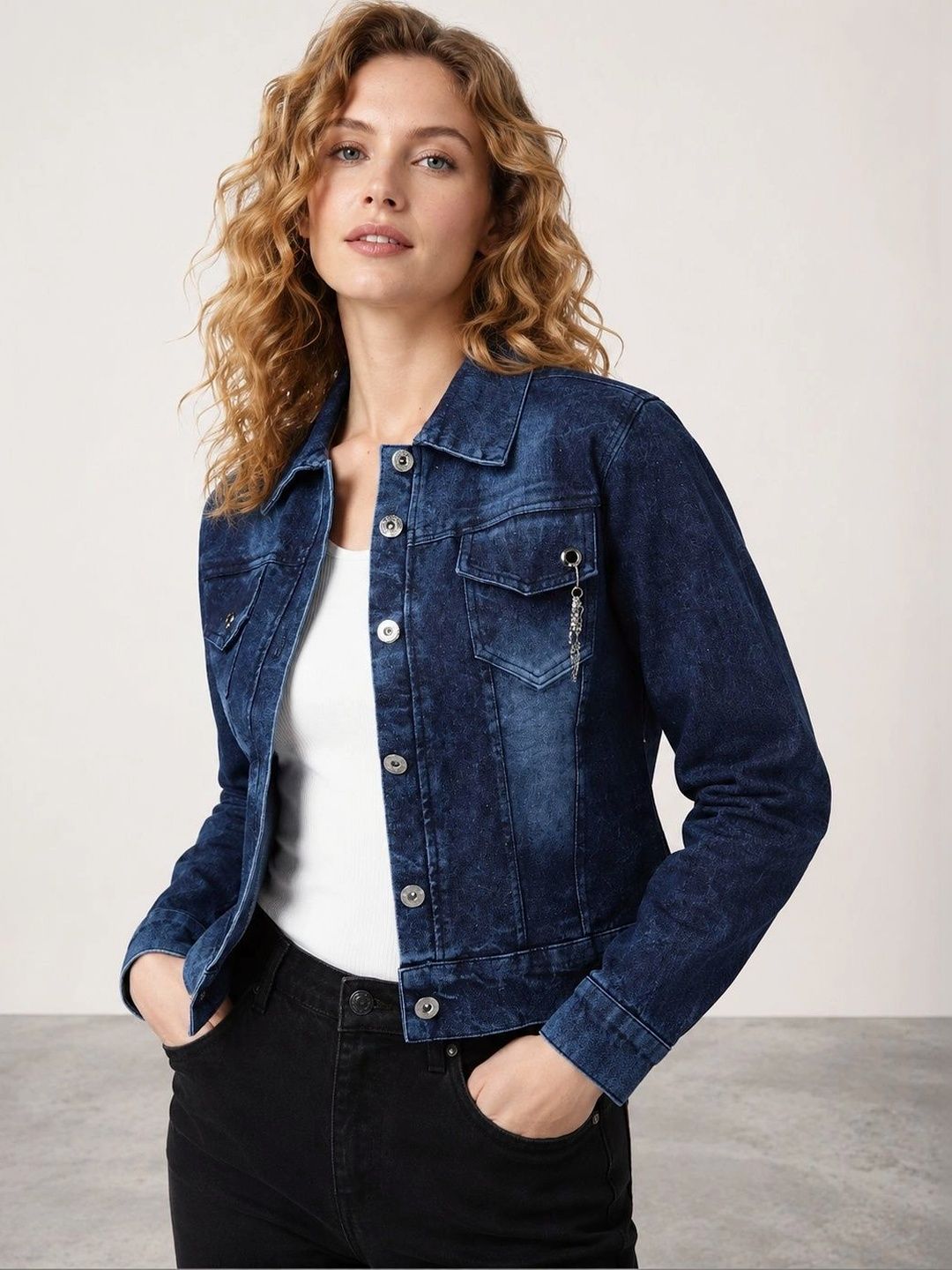 Muhuratam Women Washed Denim Jacket-image-9