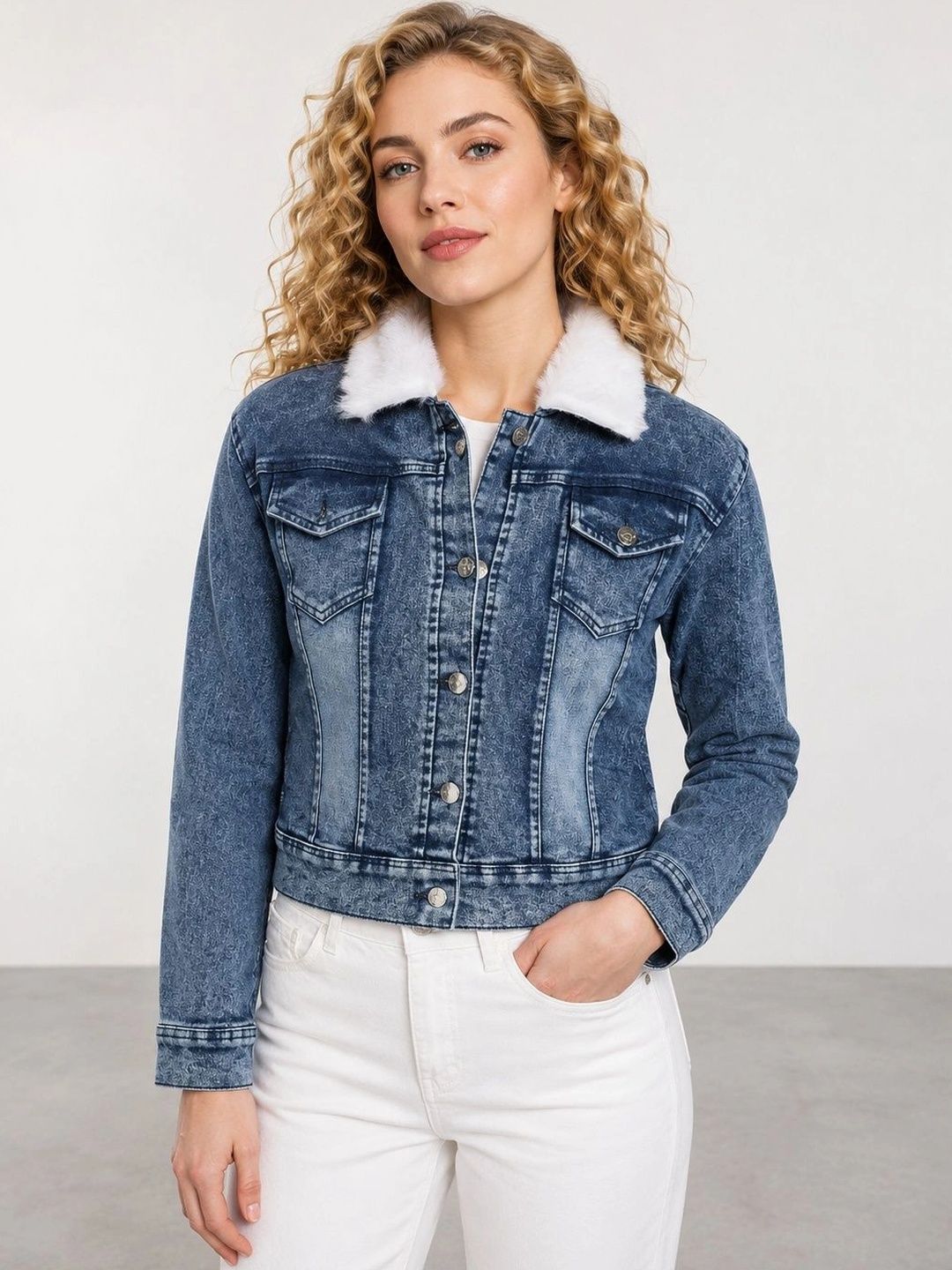 Muhuratam Women Washed Denim Jacket-image-10