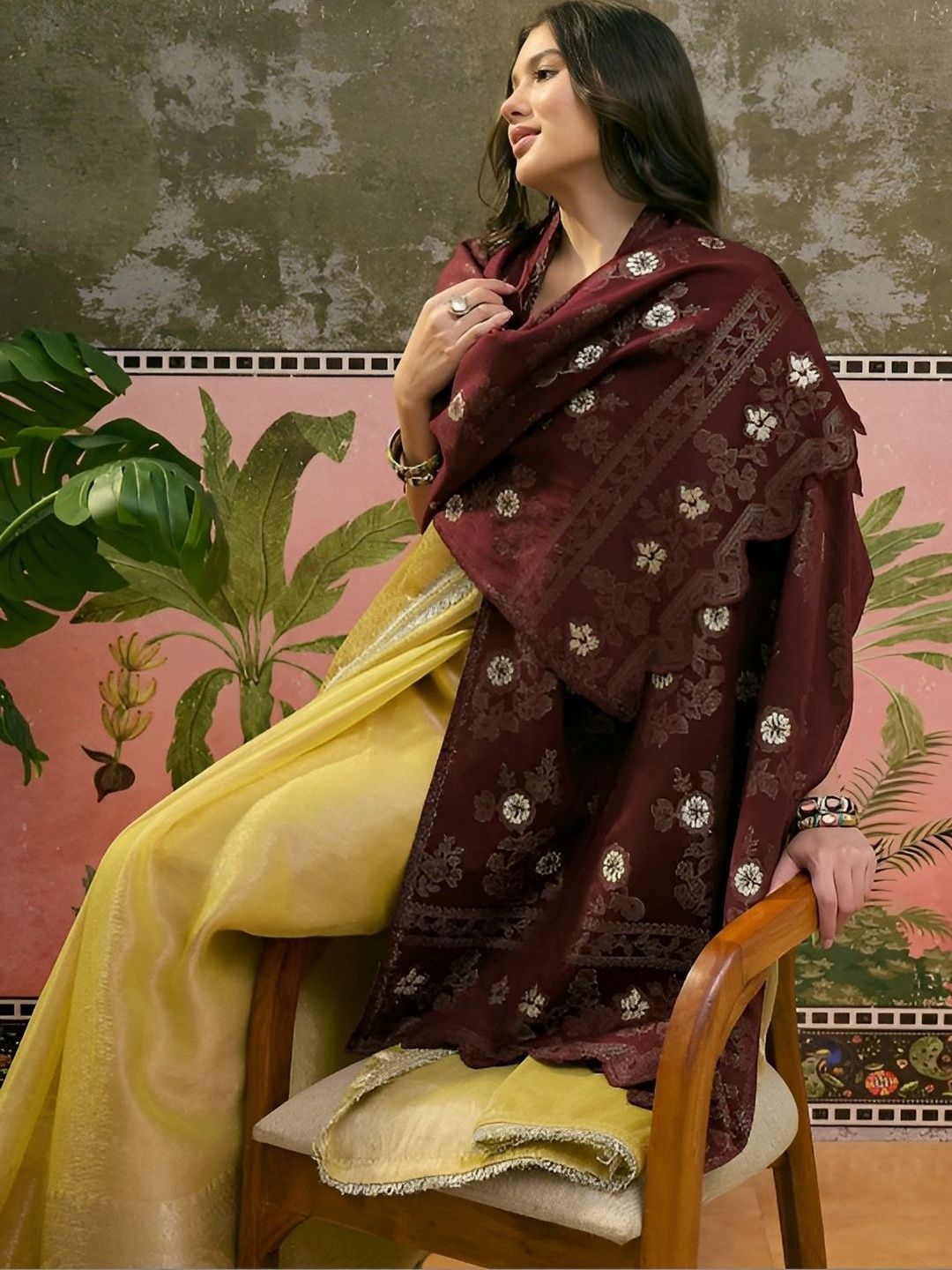 Sangria Women Floral Embroidered Shawl-image-6
