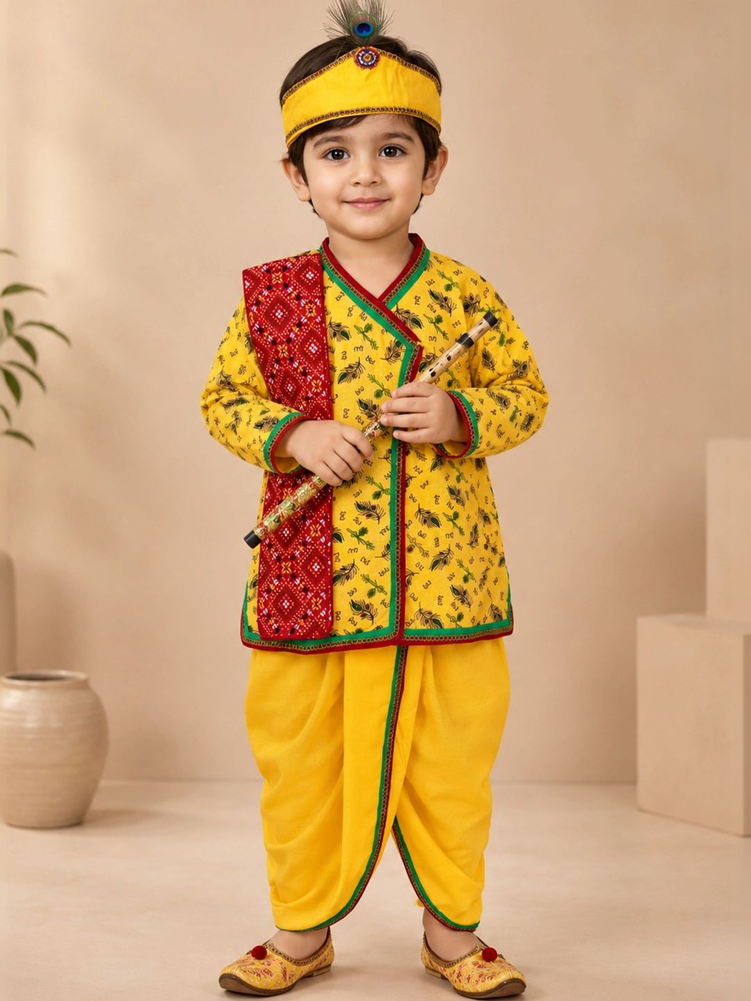 Hasibul Fashion Boys Ethnic Motifs Printed Angrakha Pure Cotton Kurta with Dhoti Pants-picture-21