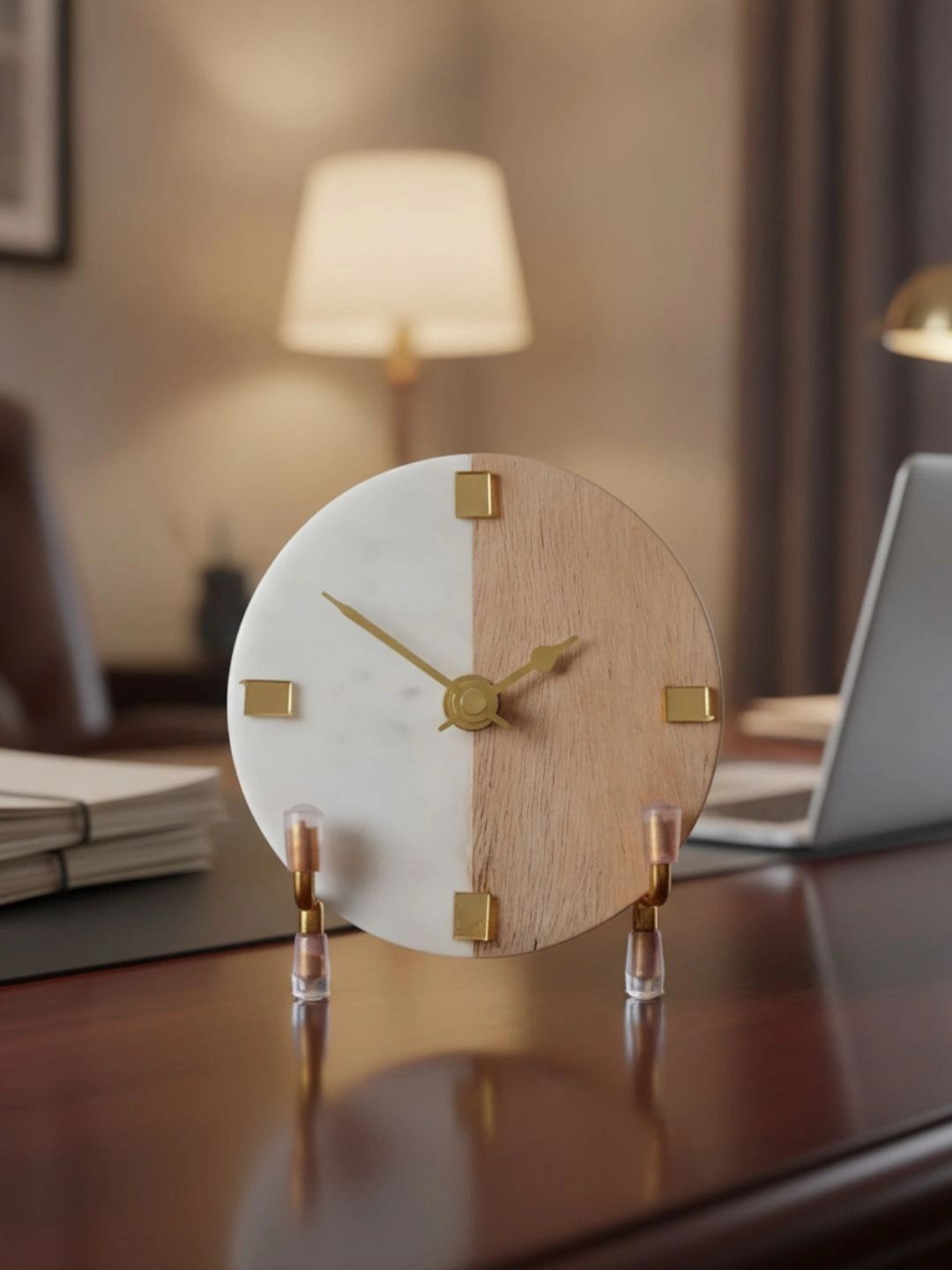 HOMEARTE White Colourblocked Contemporary Table Clock-image-35