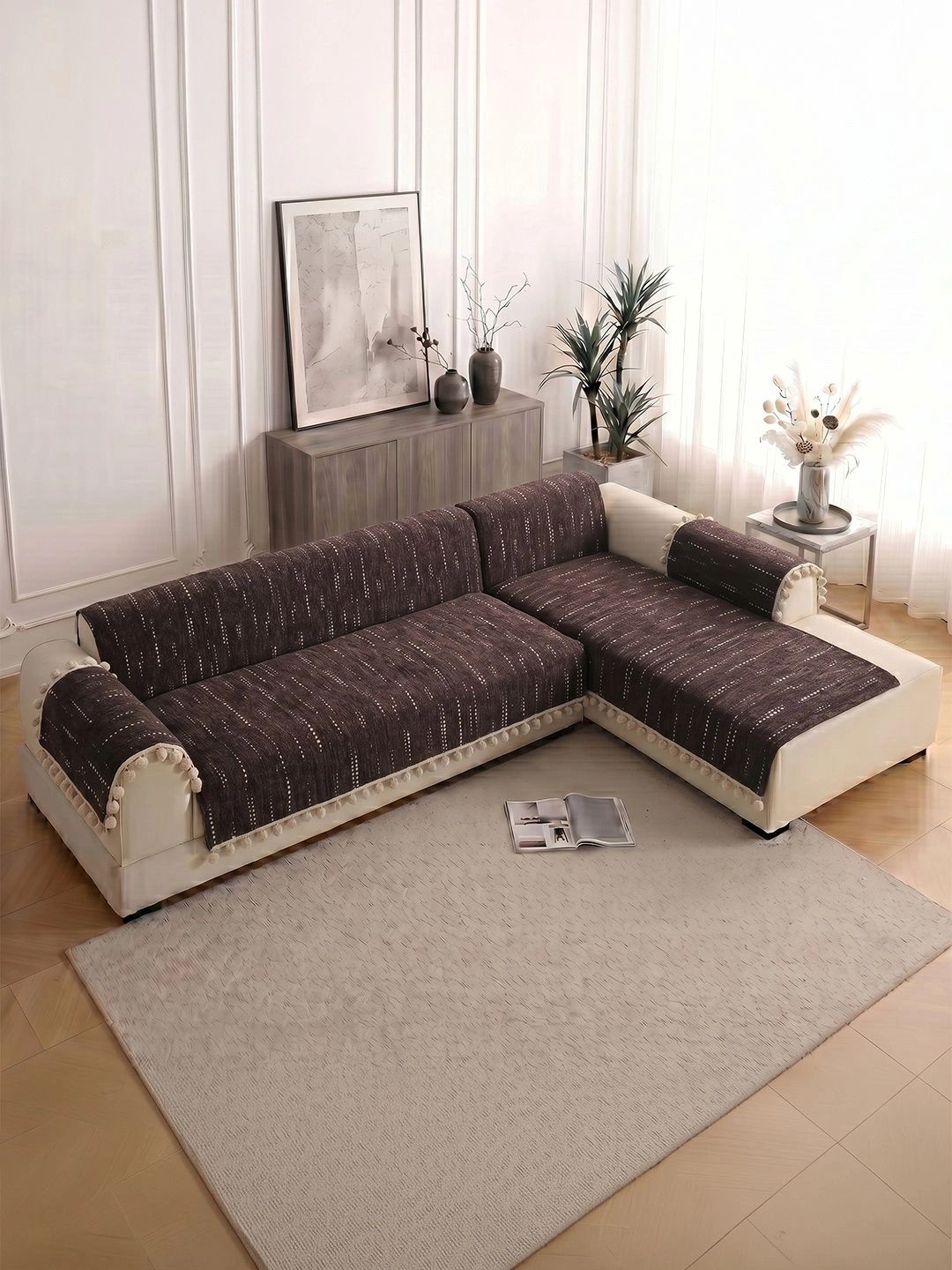 Story@home Brown 4 Piece Sofa Cover With Arms-picture-49