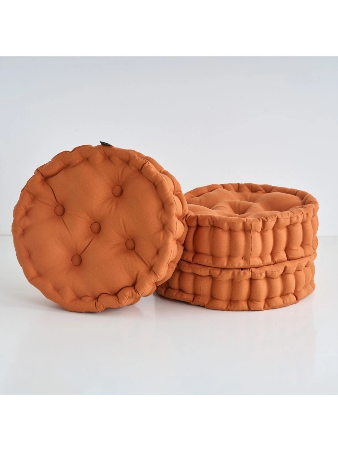 SKANDA FAB 3-Pcs Camel Brown Pure Cotton Round Breathable Cushions-picture-37