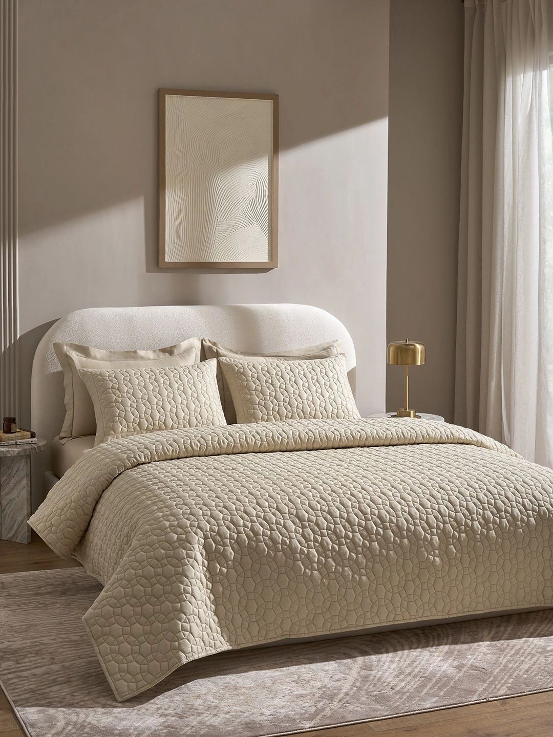 SANSAAR A DDECOR BRAND LIVE CONSCIOUSLY Beige Geometric Cotton 3 Piece Double Extra Large Superfine Bedding Bedding Set-picture-11