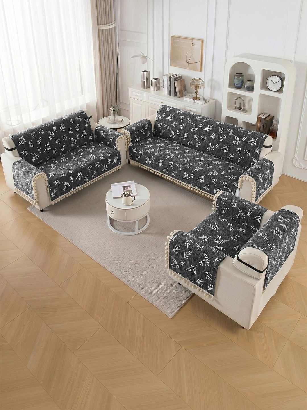 Story@home Grey Printed 4 Piece Sofa Cover With Arms-picture-39