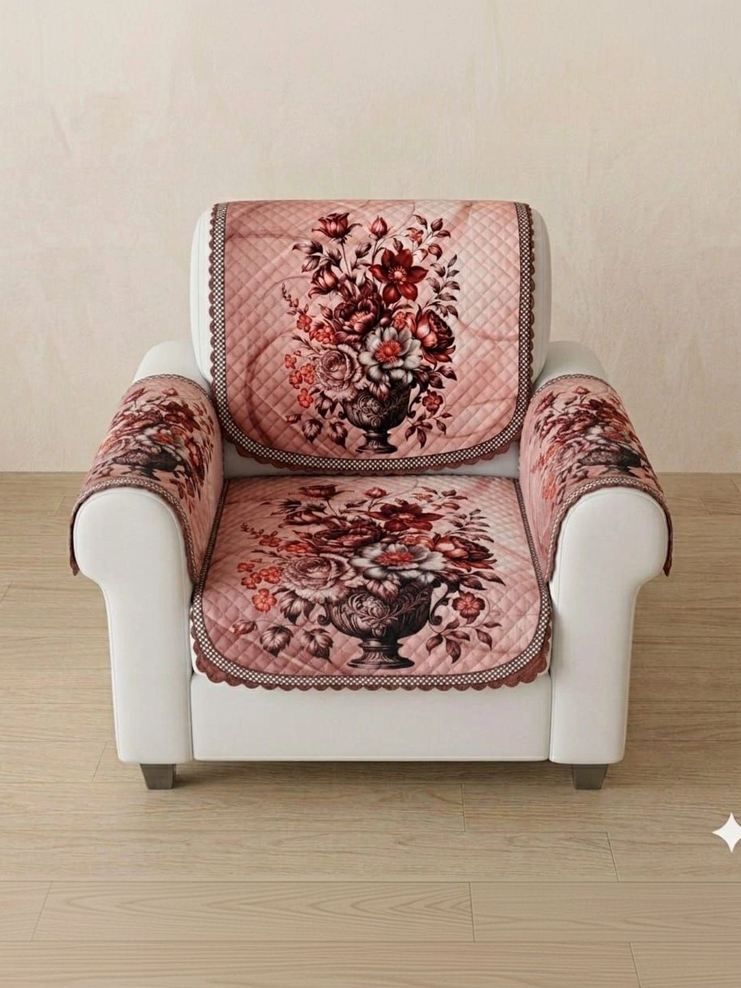 KANUM Pink Printed Viscose Rayon Blend 4 Piece Sofa Cover With Arms-picture-45
