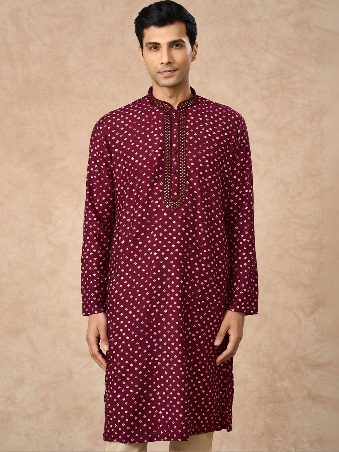 Manyavar Men Bandhani Printed Regular Mirror Work Kurta with Pyjamas-picture-10