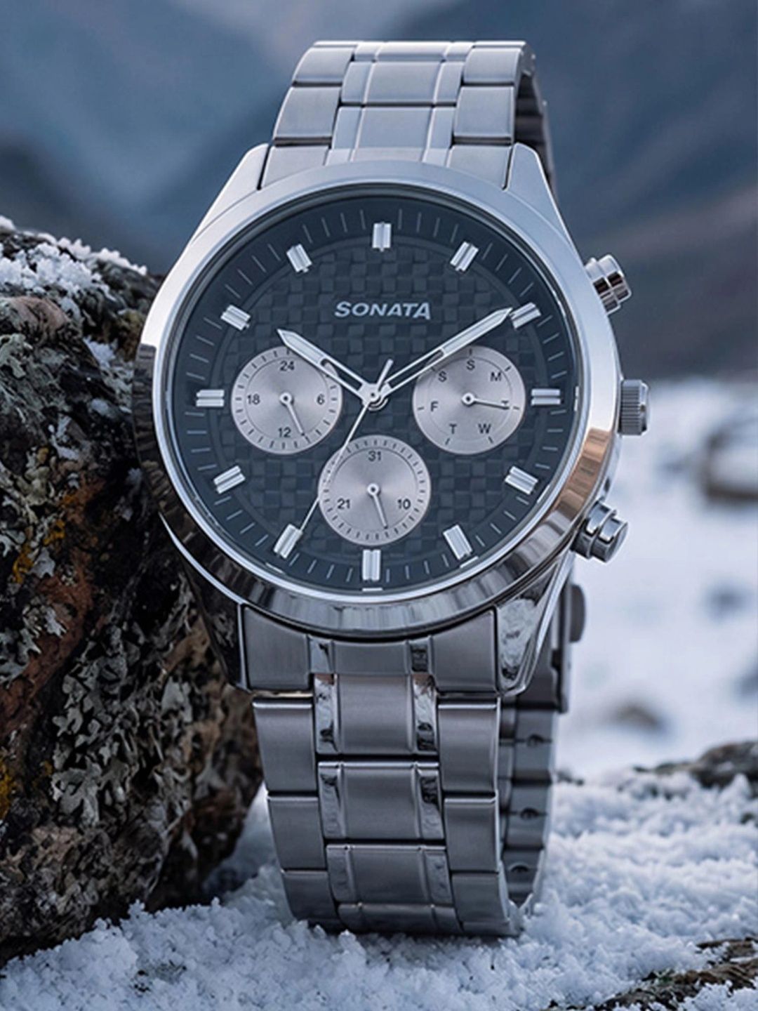 Sonata Men Dial & Bracelet Style Straps Analogue Multi Function Watch 7158SM01-picture-49