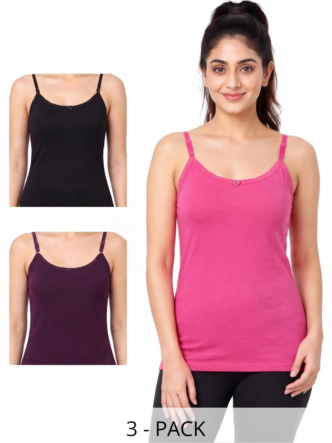 OPEX Pack Of 3 Cotton Non Padded Camisoles-picture-10