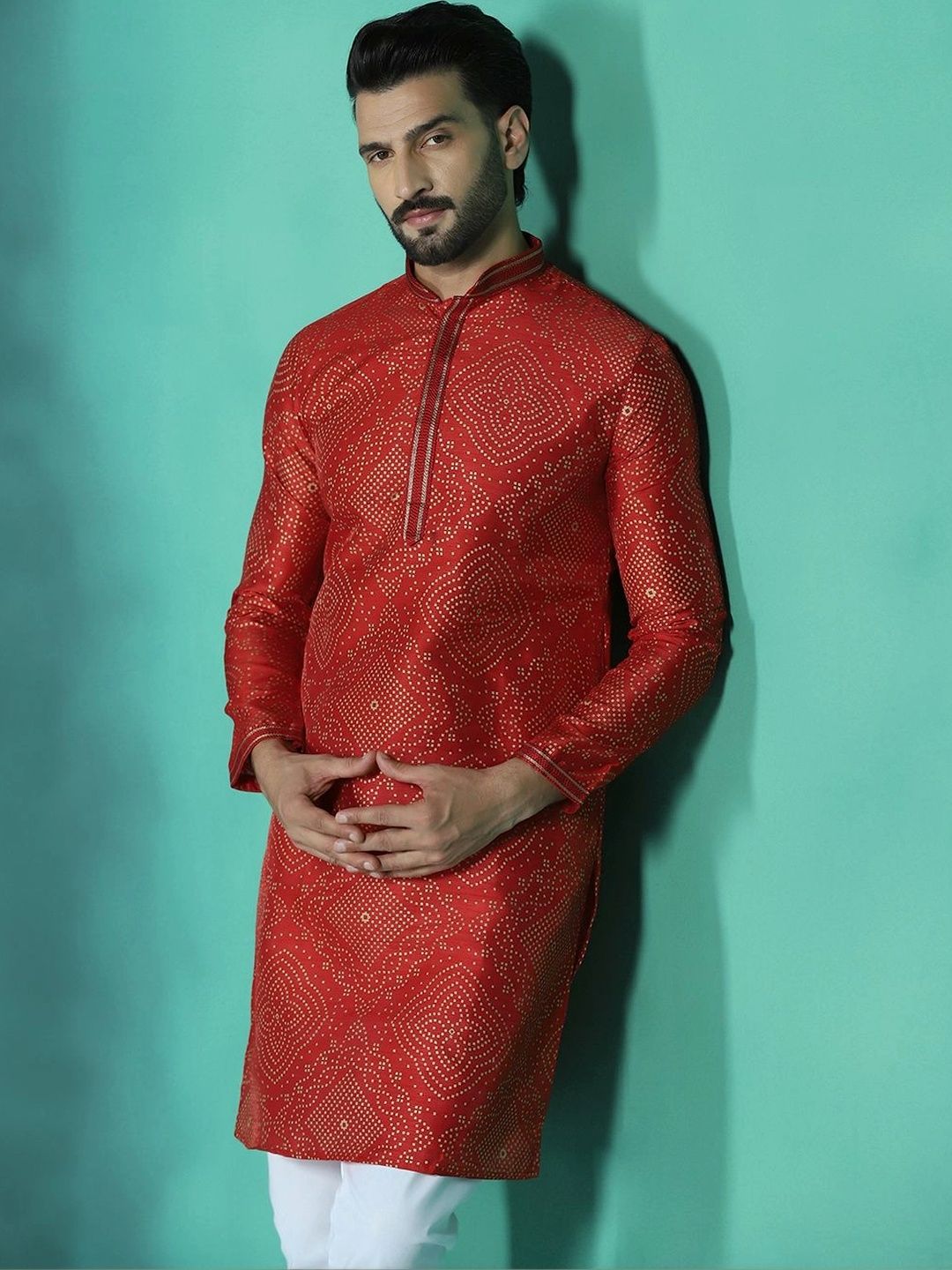 Zavaya Men Bandhani Printed Kurta-picture-46