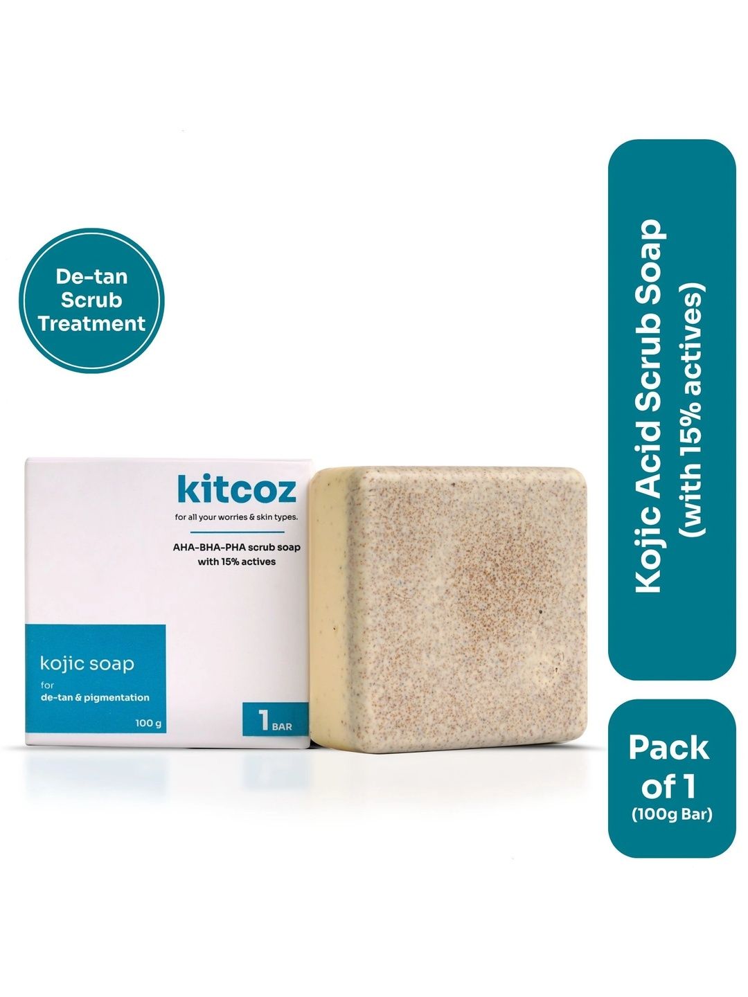 Kitcoz Kojic Acid Scrub Treatment Soap for Pigmentation & De-Tan - 100g-picture-2