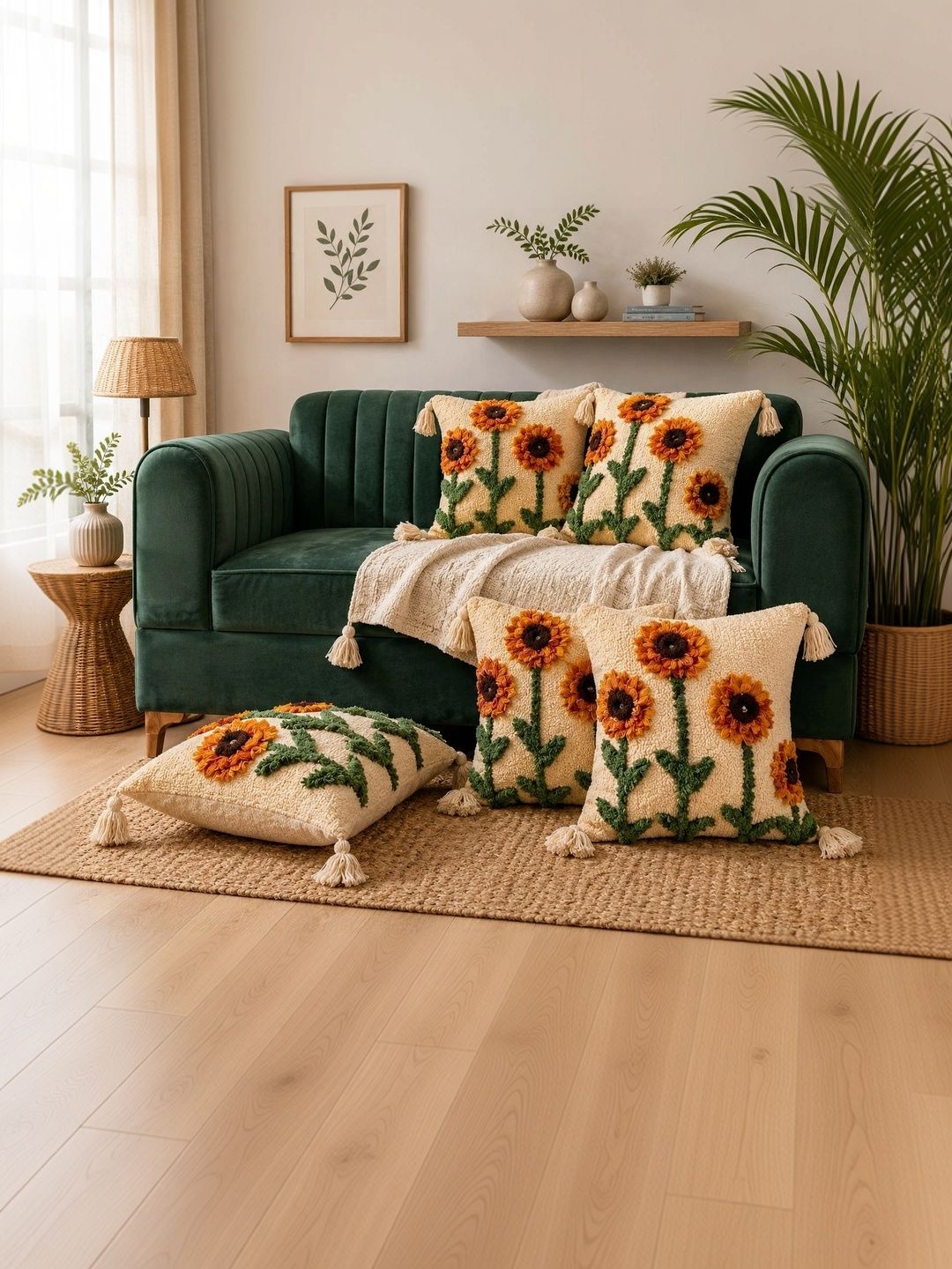 Sawariya Seth Decor Multicoloured Set of 5 Floral Square Cushion Covers-picture-16