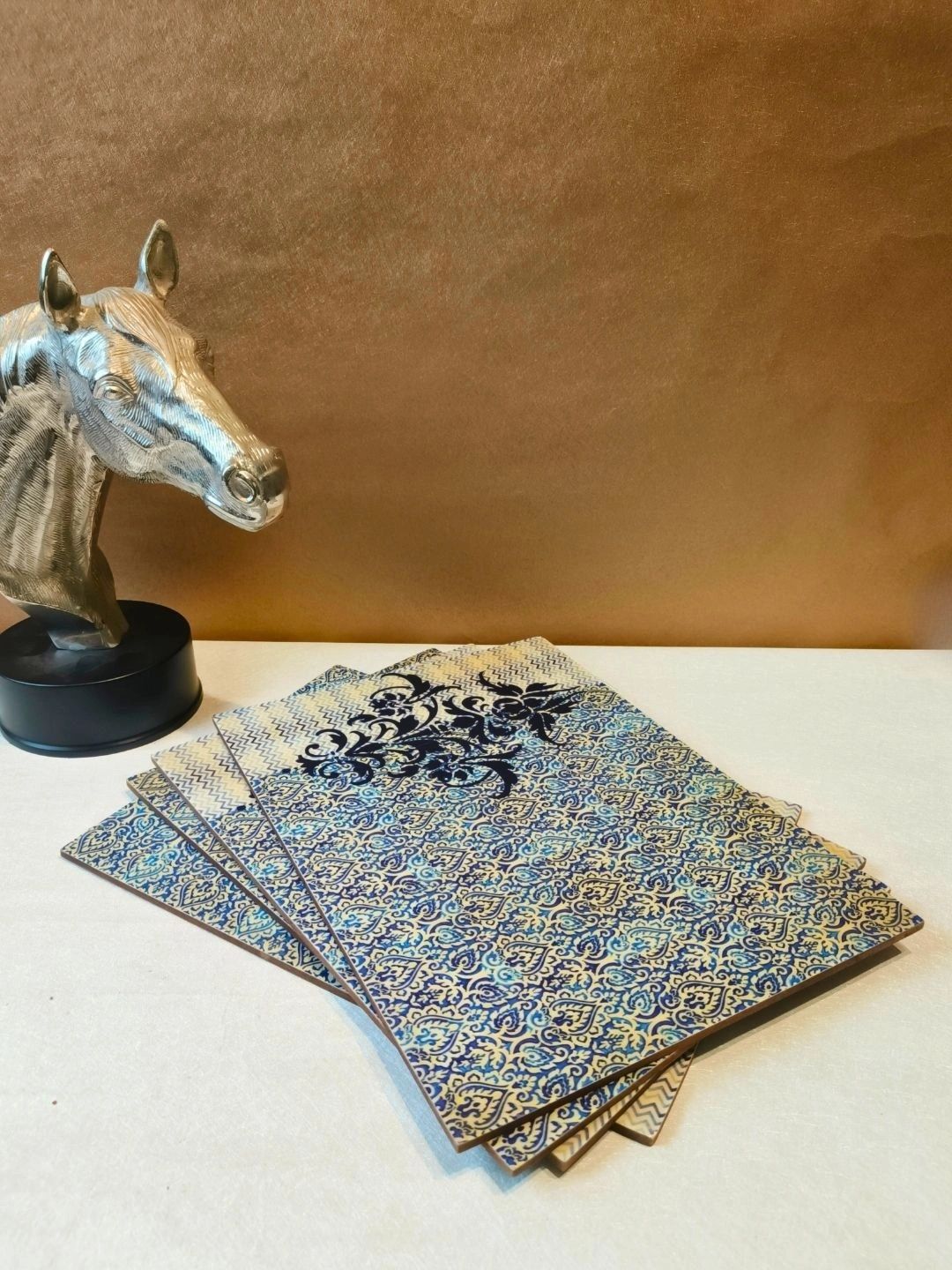 THE HOME CO. 4-Pcs Blue & Beige Printed Rectangle Table Placemats-picture-32