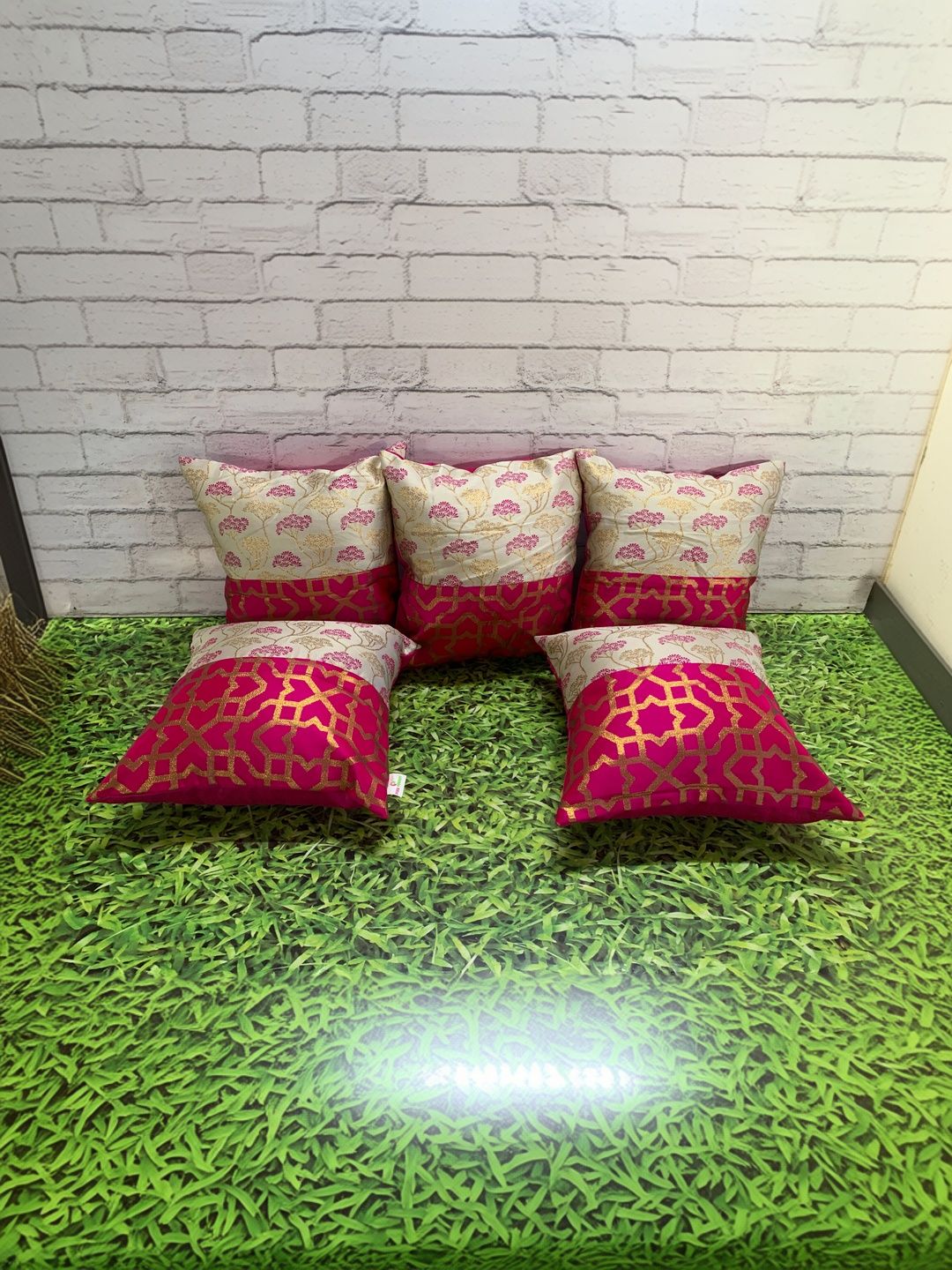 Pink Parrot Multicoloured Set of 5 Floral Square Cushion Covers-picture-52