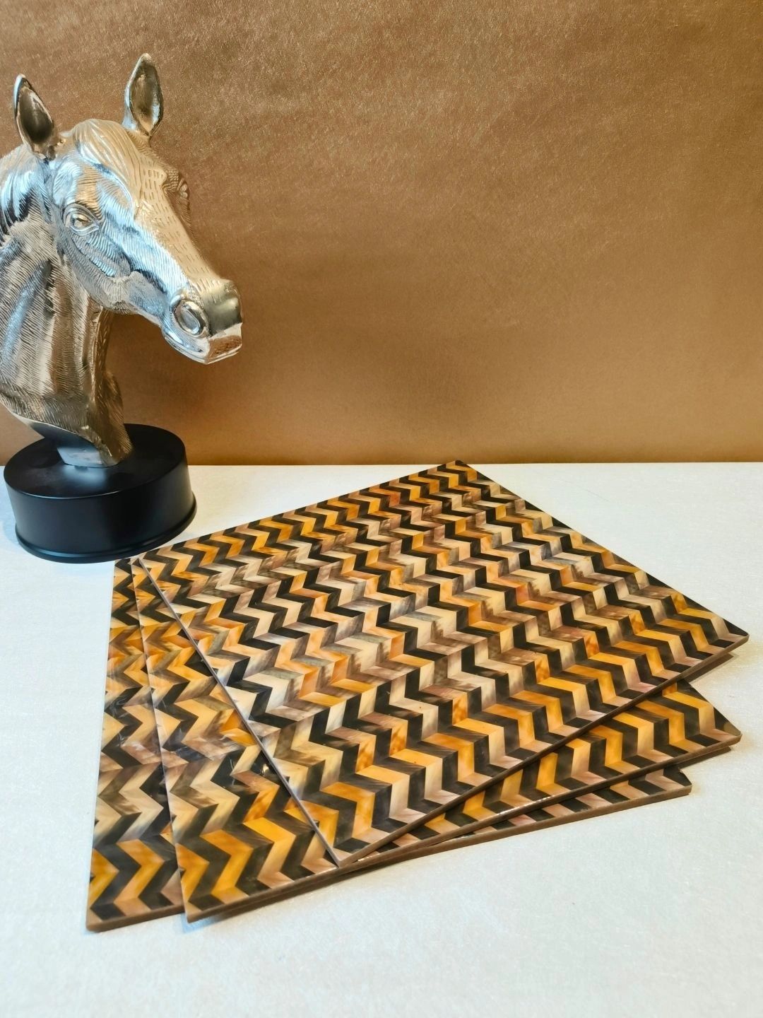 THE HOME CO. 3-Pcs Brown & Black Printed Rectangle Table Placemats-picture-31