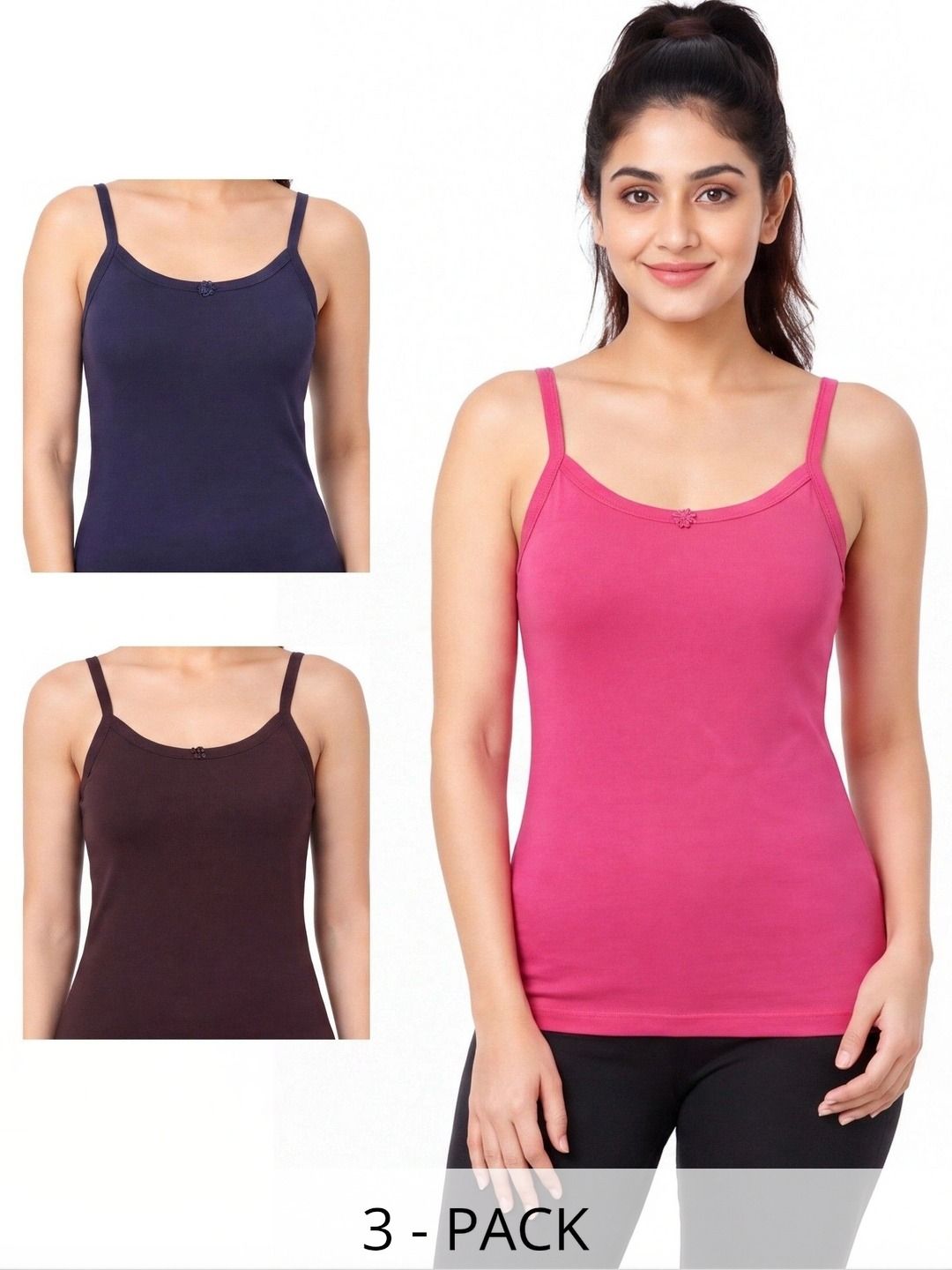 OPEX Pack Of 3 Cotton Non Padded Camisoles-picture-5