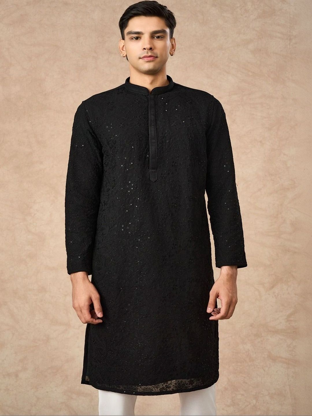 Manyavar Men Ethnic Motifs Embroidered Regular Sequinned Kurta with Pyjamas-picture-48