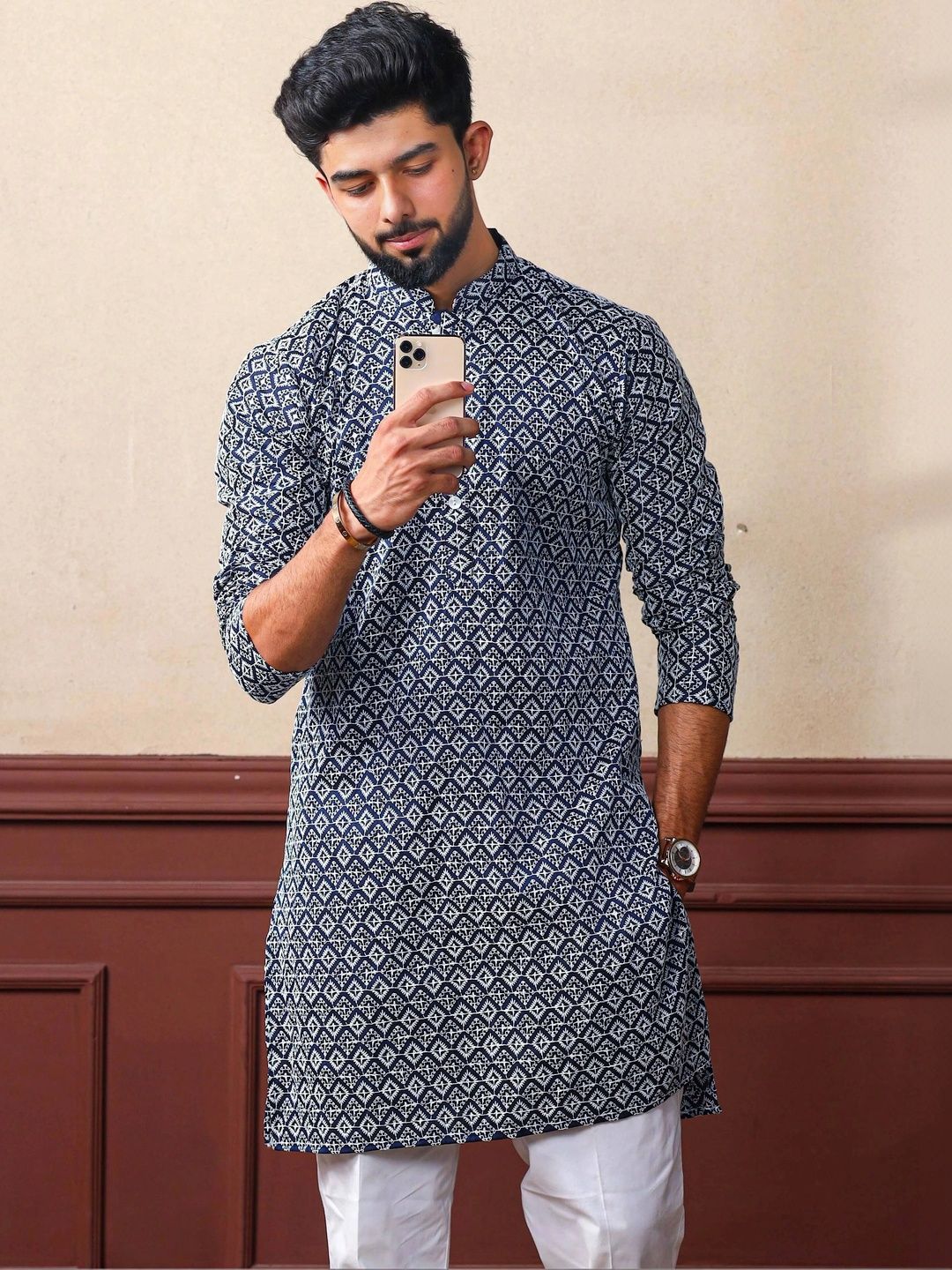 Moda Rapido Men Geometric Printed Handloom Kurta-picture-13
